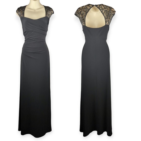 LAUREN Ralph Lauren Evening Dress Black Maxi Emelia Gown Ruched Sequins Sexy 10 - Picture 3 of 10